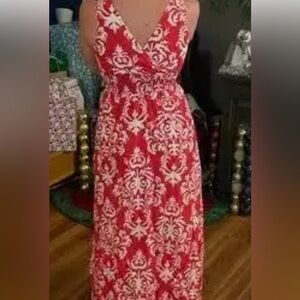 Merino Dress / Cross Front/ Red and White/ Maxi/ Long / lined dress